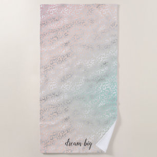 Girly Peach Aqua Tie Dye Silver Leopard Print Beach Towel