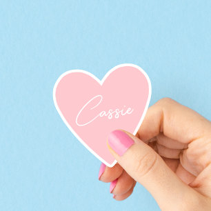 Girly Peach Coloured Heart Sticker with Name