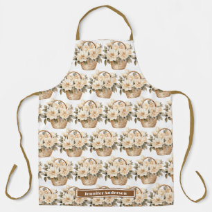 Girly Peach Floral Basket Print Apron