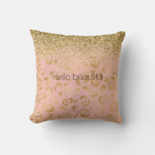 Girly Peach Gold Leopard Glitter           Cushion