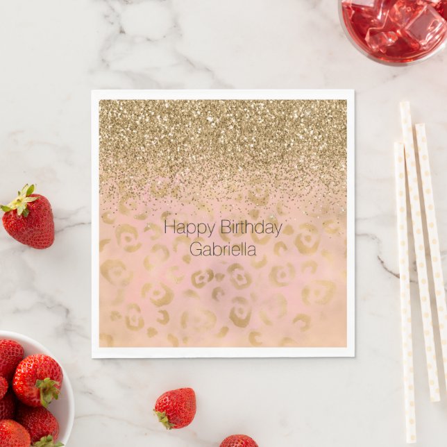 Girly Peach Gold Leopard Glitter        Napkin (Insitu)