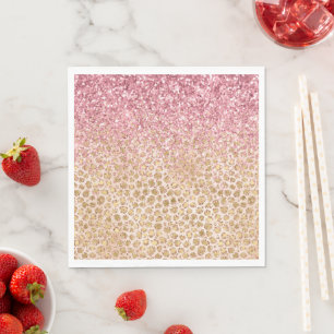 Girly Peach Gold Leopard Print Pink Glitter Glitzy Napkin