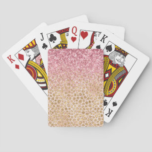 Girly Peach Gold Leopard Print Pink Glitter Glitzy Playing Cards