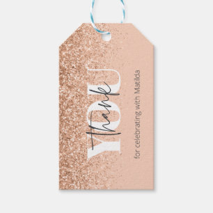 Girly peach grey glitter modern thank you party  gift tags
