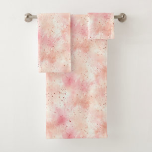 Girly Peach Pink Abstract Bath Towel Set