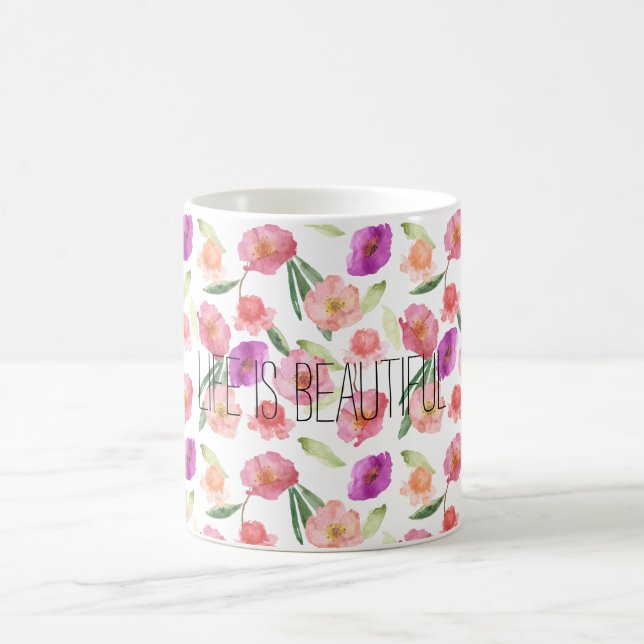 Girly Peach Pink Purple Floral Watercolor Coffee Mug (Center)