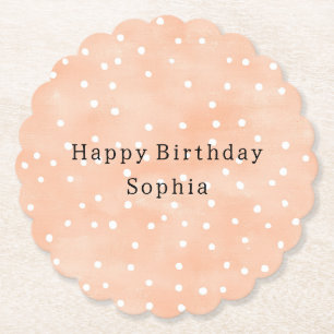 Girly Peach White Dots Birthday Paper Coaster