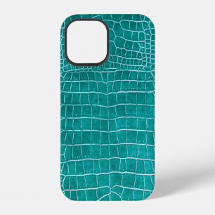 Girly Peacock Blue Faux Crocodile Leather iPhone 12 Case