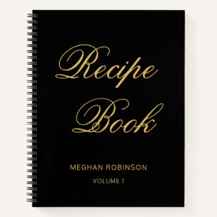 Girly Personalised Cookbook Black And Gold Recipe Notebook