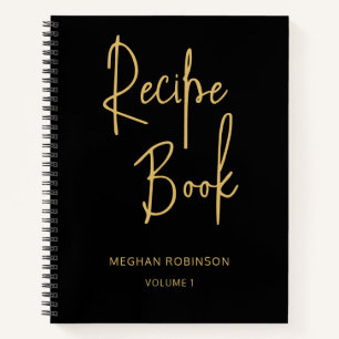 Girly Personalised Cookbook Black Recipe Notebook