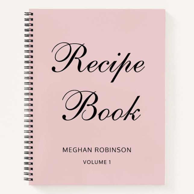 Girly Personalised Cookbook Blush Recipe Notebook (Front)