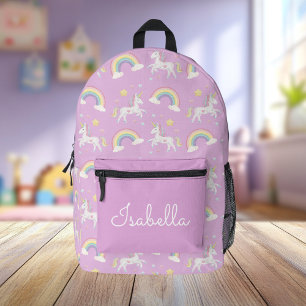 Girly Personalised Cute Whimsical Unicorn Rainbow Printed Backpack