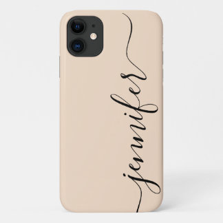 Girly Personalised Name, Fancy Script, Linen/Black iPhone 11 Case