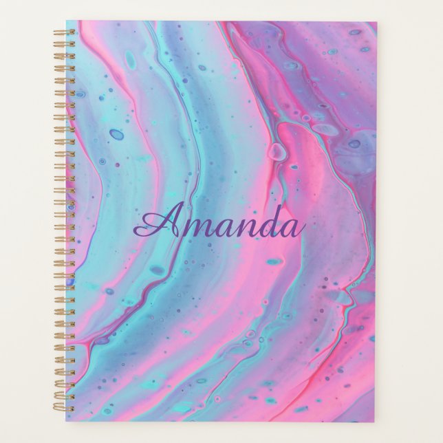 Girly Personalised Pink and Blue Swirls  Planner (Front)