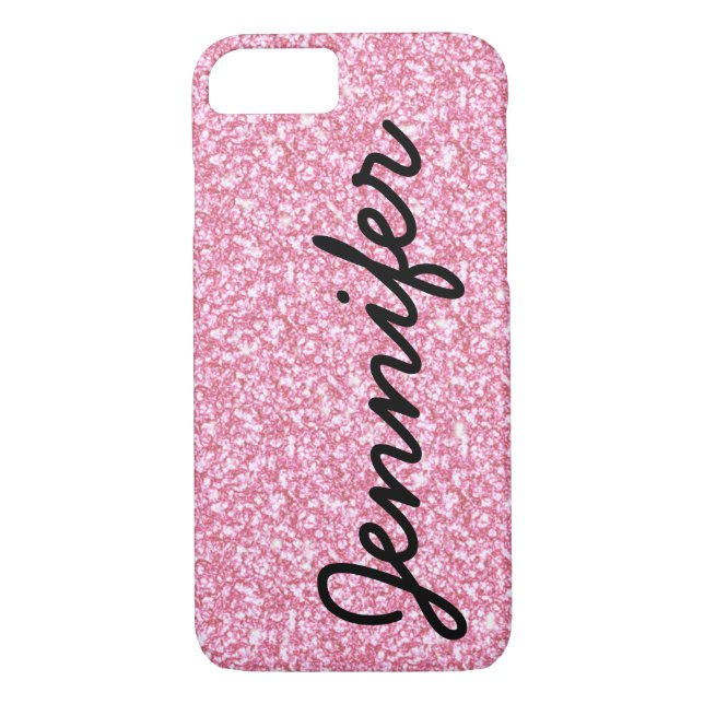 Girly Personalised Script Faux Pink Glitter Case-Mate iPhone Case (Back)