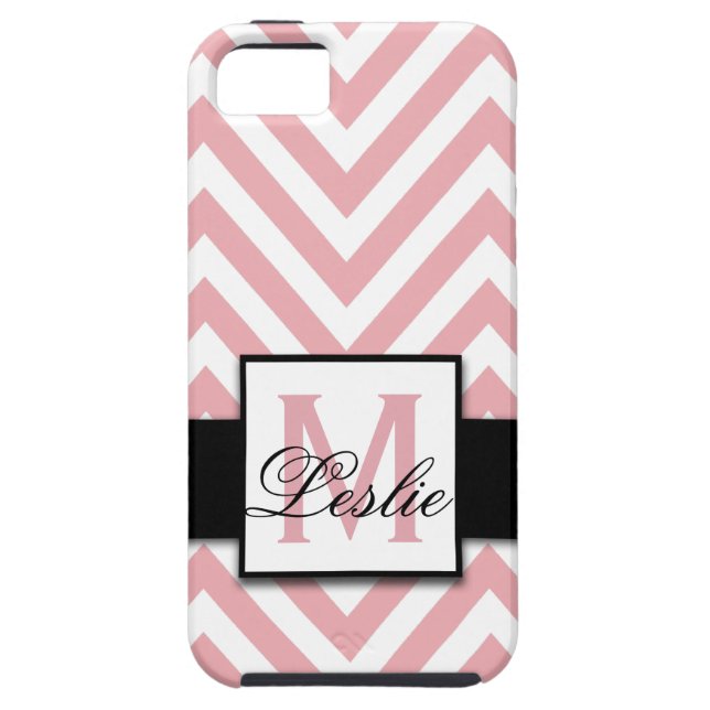 GIRLY, PERSONALIZED CORAL PINK CHEVRON PATTERN Case-Mate iPhone CASE (Back)