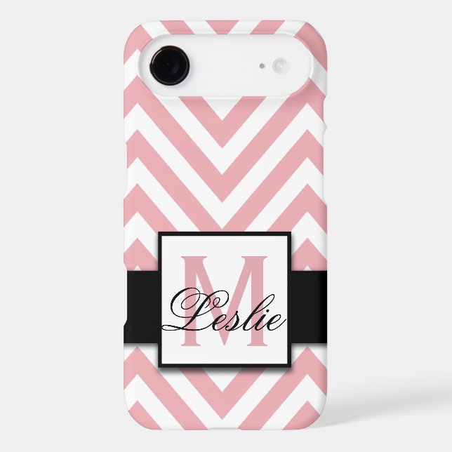 GIRLY, PERSONALIZED CORAL PINK CHEVRON PATTERN Case-Mate iPhone CASE (Back)