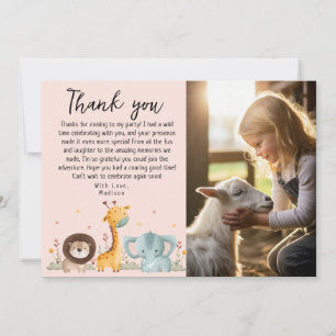 Girly Photo Party Wild Animals Birthday Thank You Card