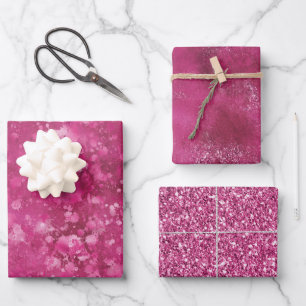Girly Pink Abstract Glitzy Glam Glitter Wrapping Paper Sheet