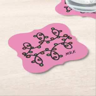 Girly Pink Abstract Polka Dots Monogram Art Colour Paper Coaster