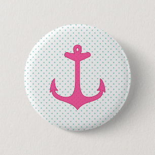 Girly Pink Anchor Polka Dot Nautical Design 6 Cm Round Badge
