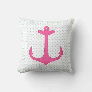 Girly Pink Anchor Polka Dot Nautical Design Cushion