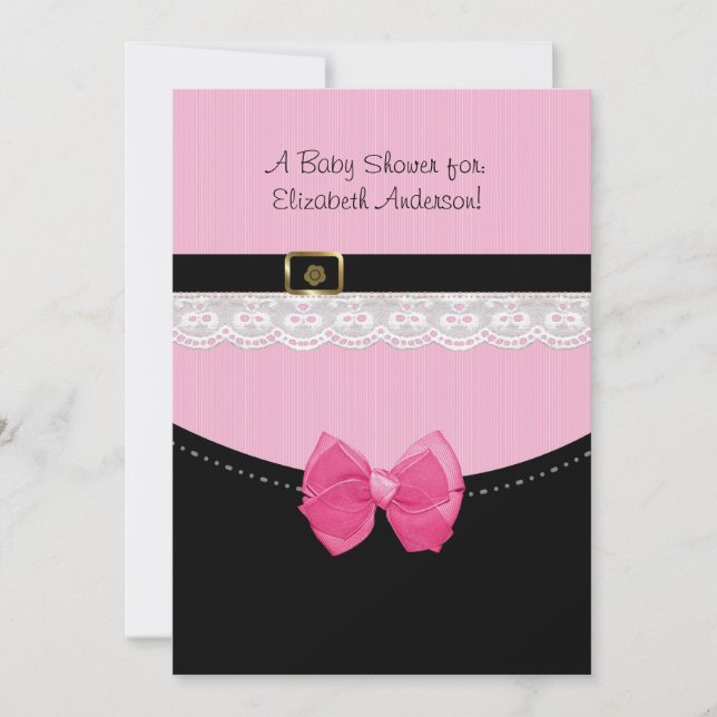 Girly Pink And Black Baby Shoes Baby Shower Invitation (Front)