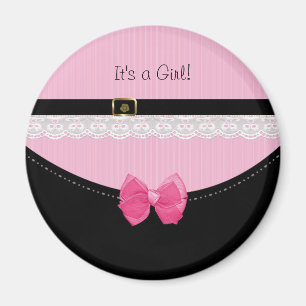 Girly Pink And Black Baby Shoes Birth Announcement Magnet