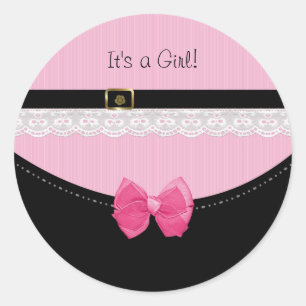 Girly Pink And Black Baby Shoes Its a Girl Classic Round Sticker