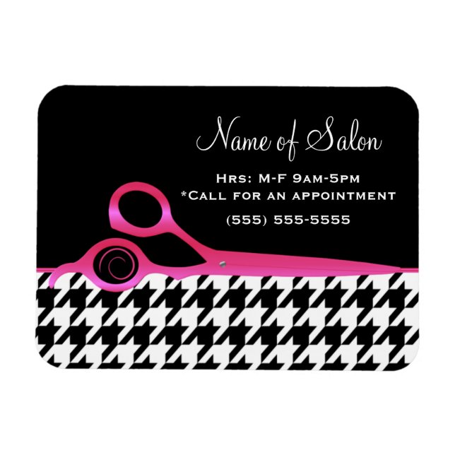 Girly Pink and Black Houndstooth Hair Salon Magnet (Horizontal)