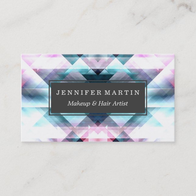 Girly Pink and Blue Abstract Geometric Pattern Business Card (Front)