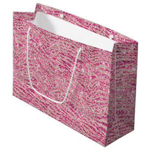 Girly Pink and Blush Glitter Zebra Birthday Large Gift Bag