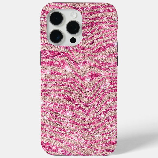 Girly Pink and Blush Glitter Zebra Case-Mate iPhone Case (Back)