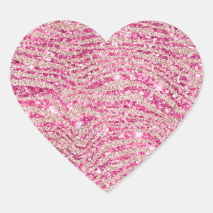 Girly Pink and Blush Glitter Zebra Heart Sticker