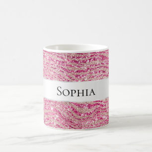Girly Pink and Blush Glitter Zebra Name Coffee Mug