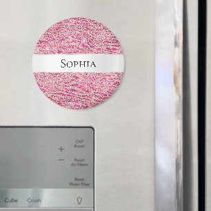 Girly Pink and Blush Glitter Zebra Name Magnet