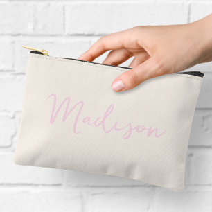 Girly Pink and Cream Name Accessory Pouch