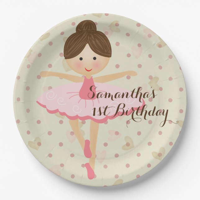 Girly Pink and Dreamy Ballerina Paper Plate (Front)
