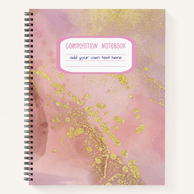 Girly Pink and Gold Glitter Ink Composition Notebook (Front)