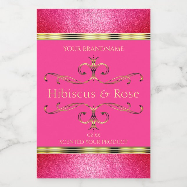 Girly Pink and Gold Product Labels Glitter Borders (Single Label)