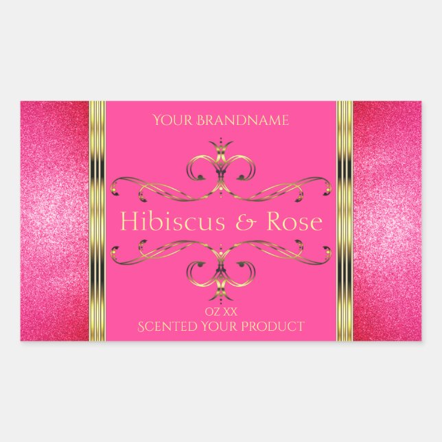 Girly Pink and Gold Product Labels Glitter Borders (Front)