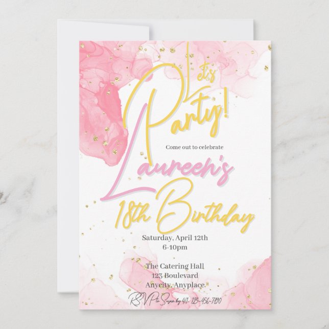 Girly Pink and Gold Speckle Birthday Invitation (Front)