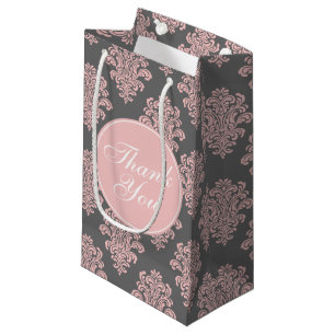 Girly Pink and Grey Damask Thank You Small Gift Bag