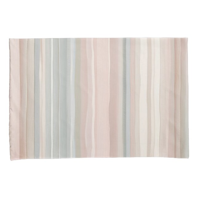 Girly Pink and Mint Modern Coastal Stripe Pillowcase (Front-Right)