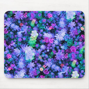 Girly Pink and Purple Floral Succulents Mouse Mat