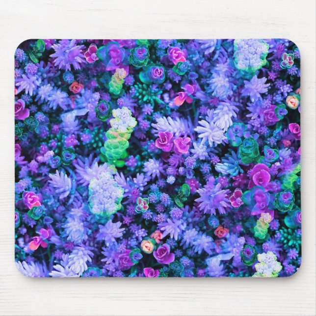 Girly Pink and Purple Floral Succulents Mouse Mat (Front)