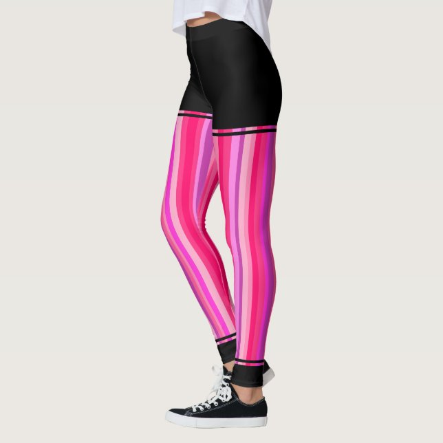 Girly Pink and Purple Stripes + Black Regions Leggings (Left)