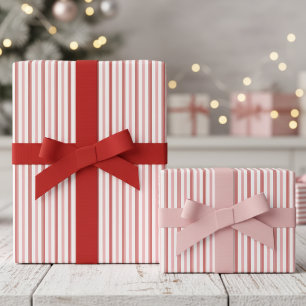 Girly Pink and Red Candy Cane Pinstripe Pattern Wrapping Paper