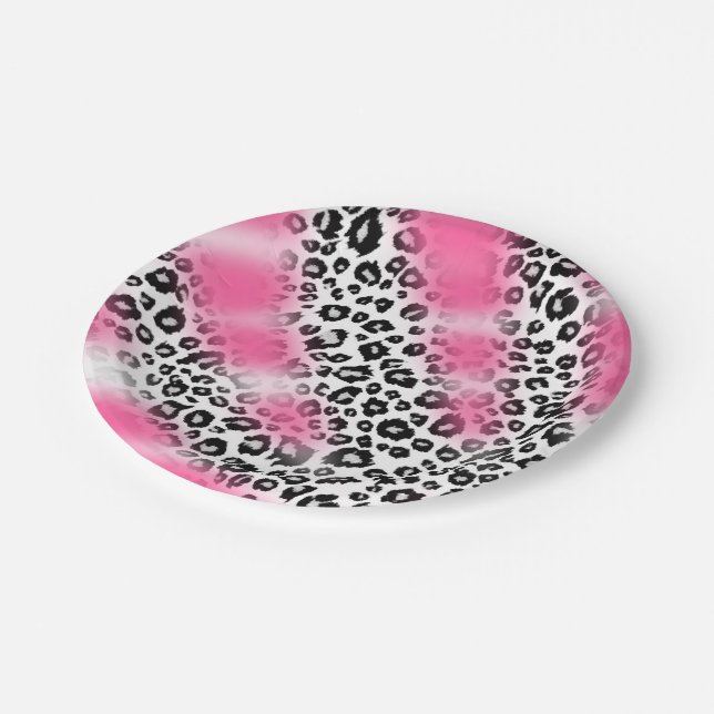 Girly Pink and Snow Leopard Mesh Paper Plate (Angled)