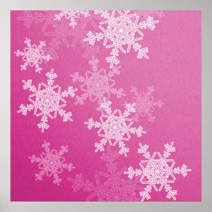 Girly pink and white Christmas snowflakes Poster